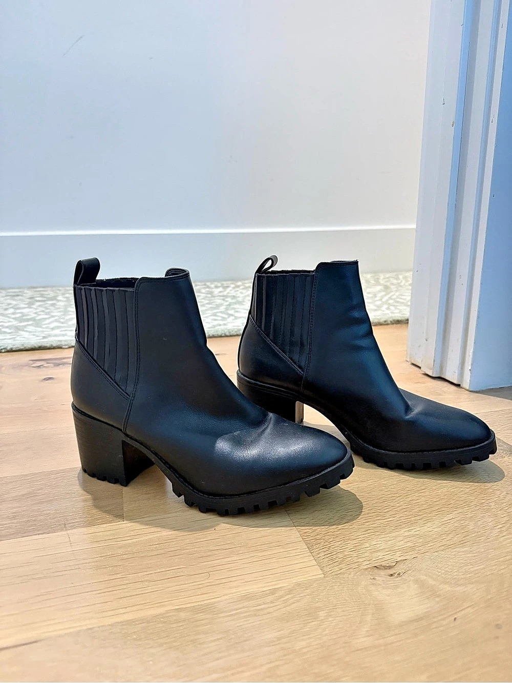 Zara Basics Black Lug Sole Ankle Boots